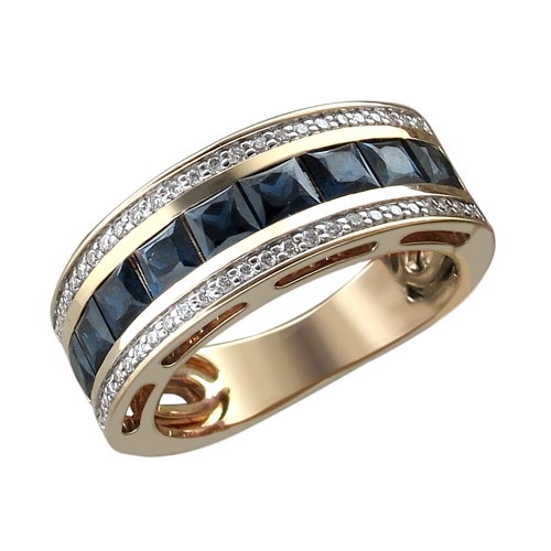 Женское кольцо из желтого золота 585 пробы с сапфиром и бриллиантом