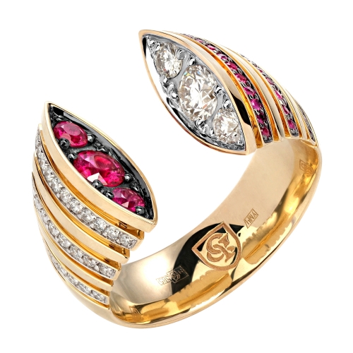 Женское кольцо из желтого золота 585 пробы с рубином и бриллиантом