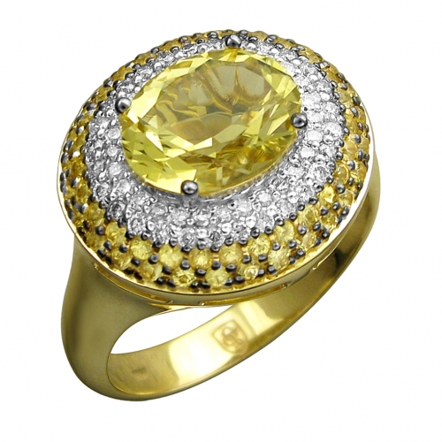 Женское кольцо из желтого золота 585 пробы с цветными камнями