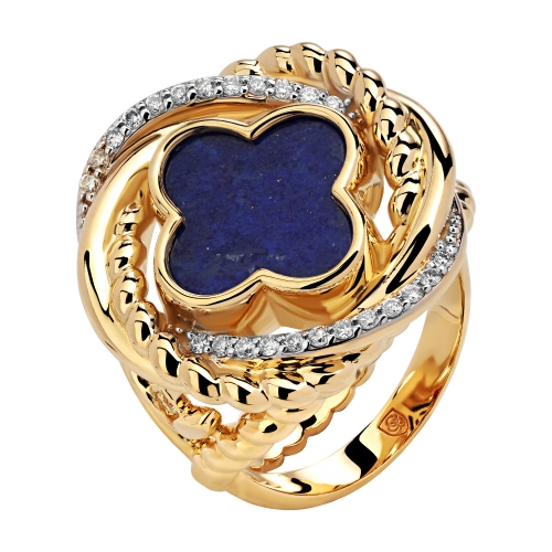 Женское кольцо из желтого золота 585 пробы с лазуритом и бриллиантом