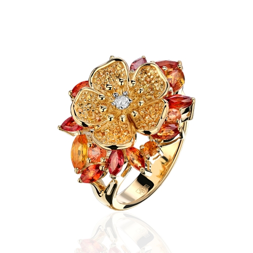 Женское кольцо из желтого золота c сапфиром и бриллиантом