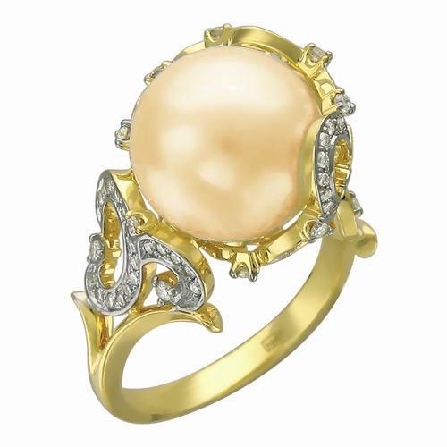 Кольцо из желтого золота с бриллиантом и золотым жемчугом