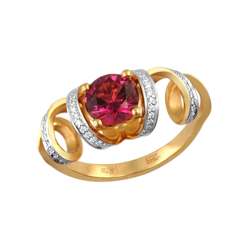 Кольцо из желтого золота с бриллиантом, родолитом