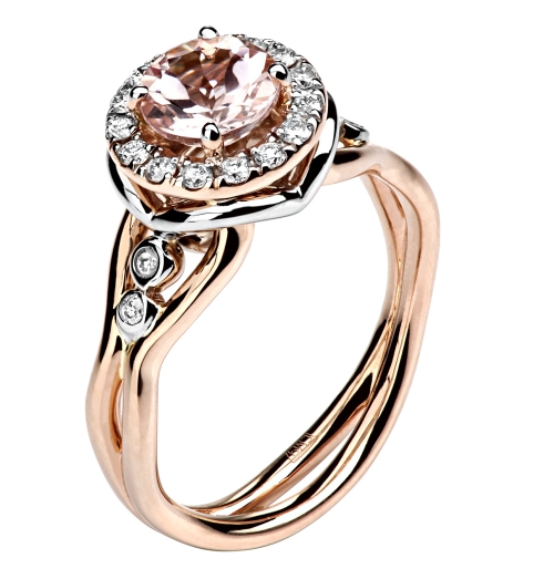 Женское кольцо из комбинированного золота 585 пробы с морганитом и бриллиантом
