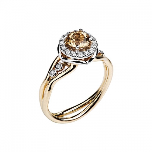 Кольцо из комбинированного золота с бриллиантом, гелиодором