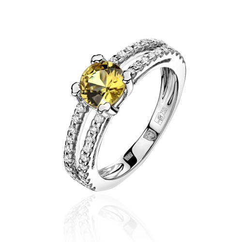 Женское кольцо из белого золота 750 пробы с сапфиром и бриллиантом