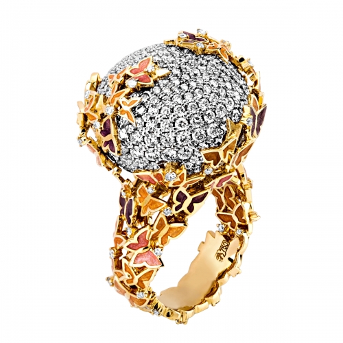 Кольцо из комбинированного золота с бриллиантом и эмалью