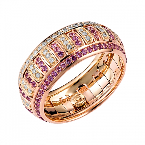 Обручальное кольцо из комбинированного золота с аметистом и бриллиантом
