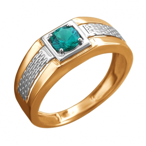 Женское кольцо из красного золота c наноизумрудом и фианитом