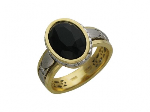Кольцо из комбинированного золота с агатом и бриллиантом