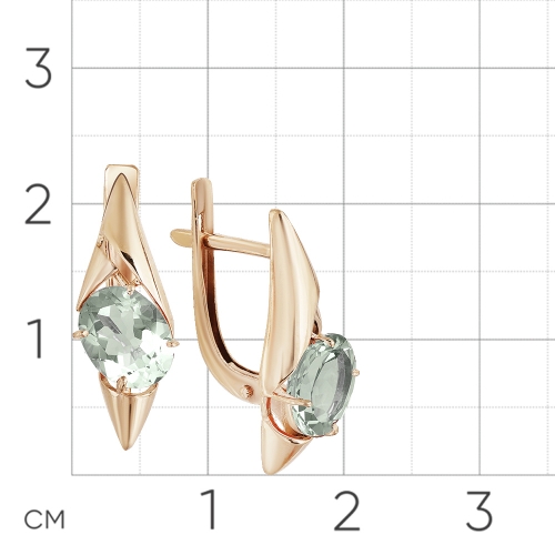 Серьги из красного золота 585 пробы с празиолитом