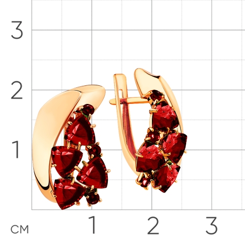 Серьги из красного золота 585 пробы с гранатом