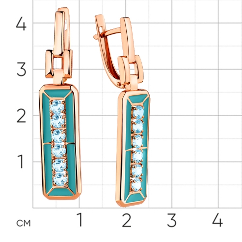 Серьги из красного золота 585 пробы с топазом и эмалью