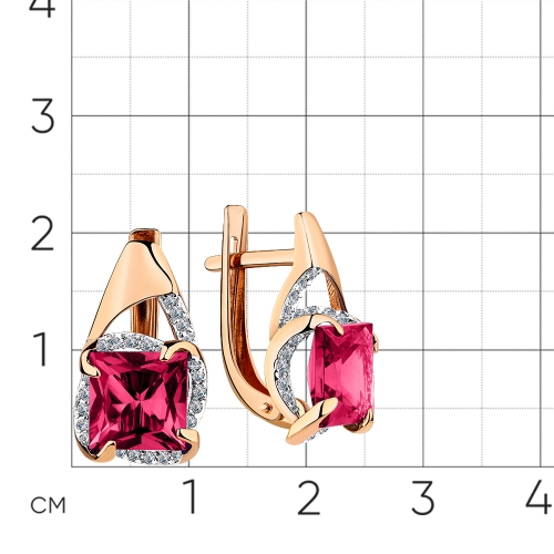 Серьги из красного золота 585 пробы с корундом и фианитами