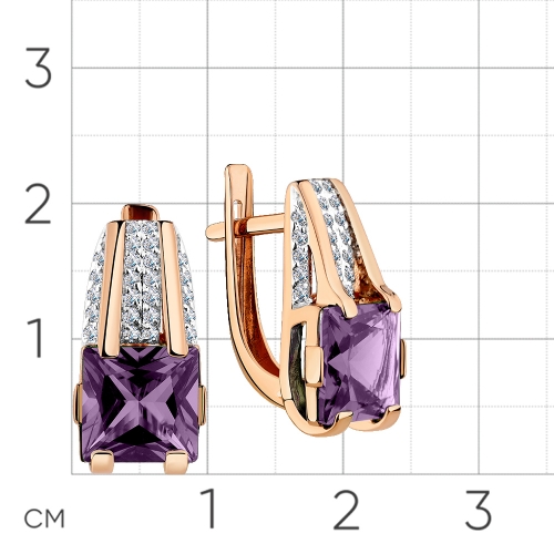 Серьги из красного золота 585 пробы с александритом и фианитами