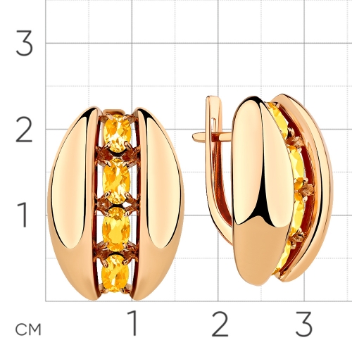 Серьги из красного золота 585 пробы с цитрином