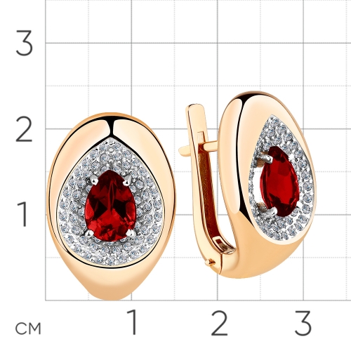 Серьги из красного золота 585 пробы с гранатом и фианитами