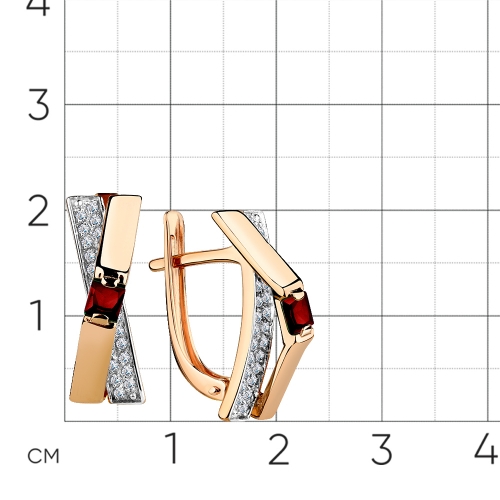 Серьги из красного золота 585 пробы с гранатом и фианитами