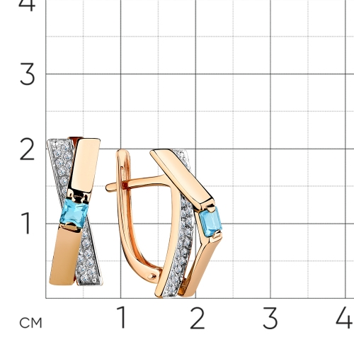 Серьги из красного золота 585 пробы с топазом Swiss и фианитами