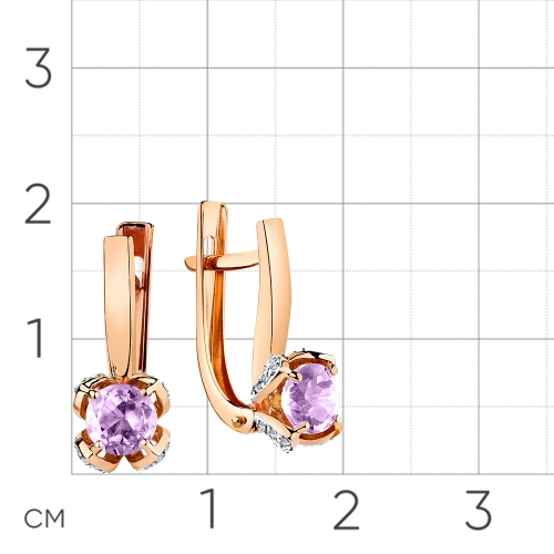 Серьги из красного золота 585 пробы с аметистом и фианитами