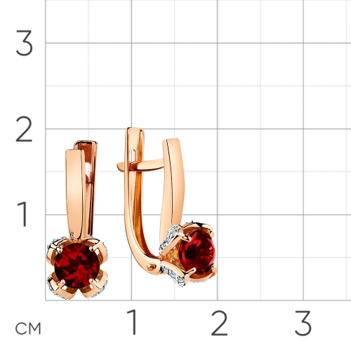 Серьги из красного золота 585 пробы с гранатом и фианитами