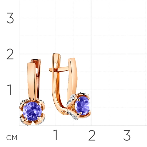 Серьги из красного золота 585 пробы с танзанитом и фианитами