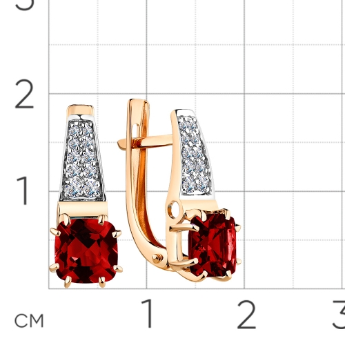 Серьги из красного золота 585 пробы с гранатом и фианитами