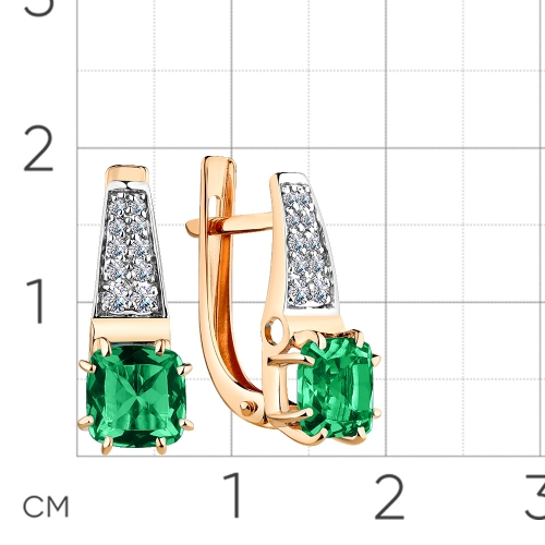 Серьги из красного золота 585 пробы с изумрудом и фианитами