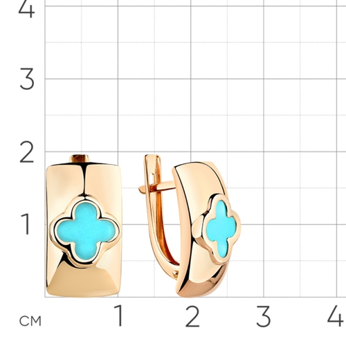 Серьги из красного золота 585 пробы с бирюзой