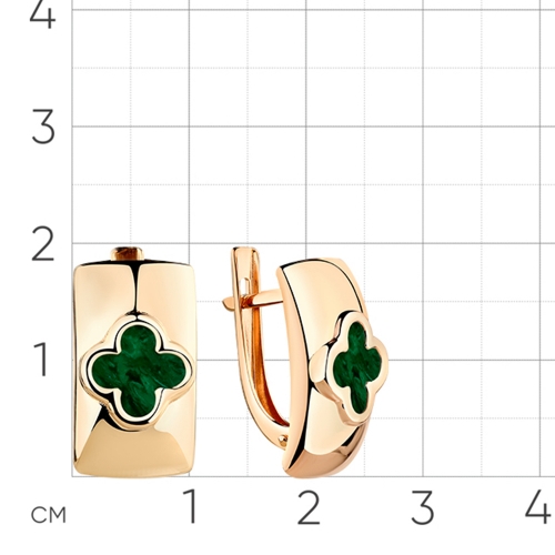 Серьги из красного золота 585 пробы с малахитом