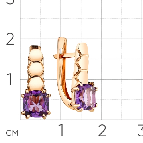 Серьги из красного золота 585 пробы с аметистом