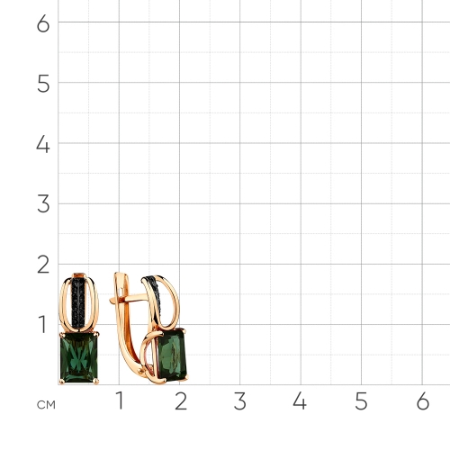 Серьги из красного золота 585 пробы с турмалином и фианитами