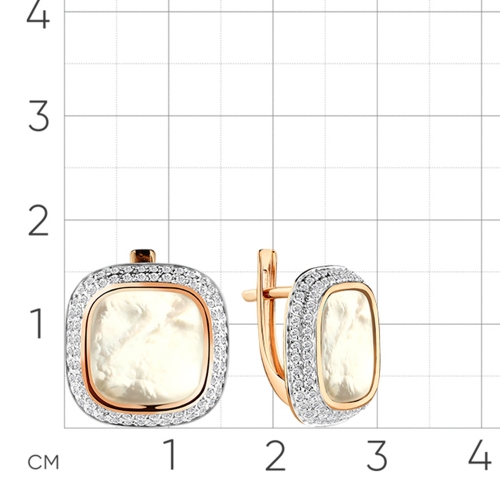 Серьги из красного золота 585 пробы с перламутром и фианитами