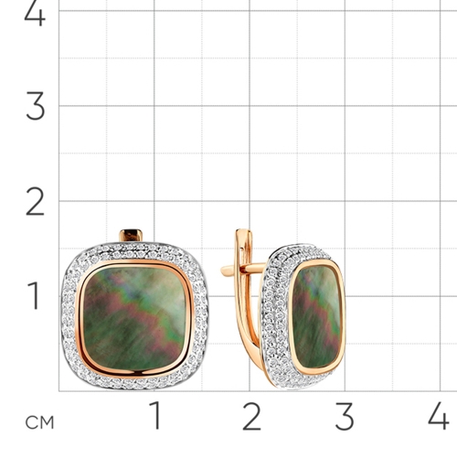 Серьги из красного золота 585 пробы с перламутром и фианитами
