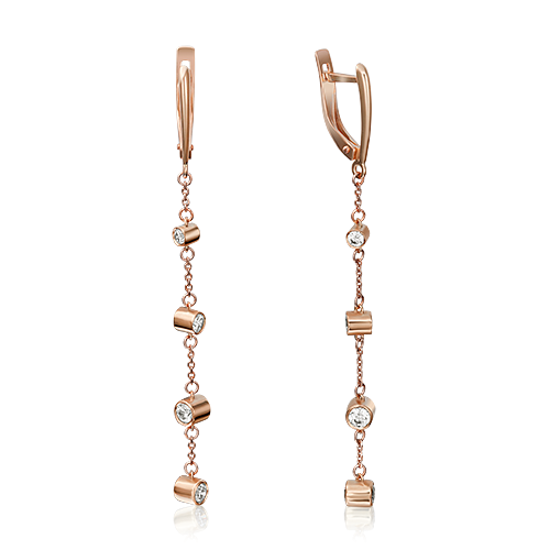 Ювелирный завод «Платина» Золотые серьги с вставками Swarovski
