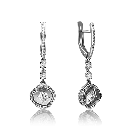 Ювелирный завод «Платина» Золотые серьги с вставками Swarovski