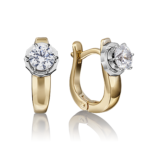 Ювелирный завод «Платина» Золотые серьги с вставками Swarovski