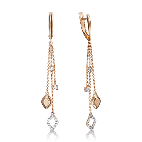 Ювелирный завод «Платина» Золотые серьги с вставками Swarovski