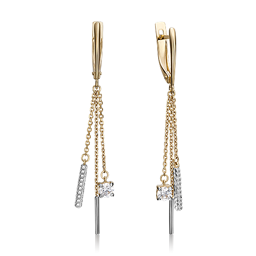 Ювелирный завод «Платина» Золотые серьги с вставками Swarovski