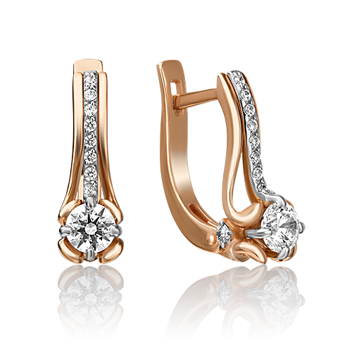 Ювелирный завод «Платина» Золотые серьги с вставками Swarovski