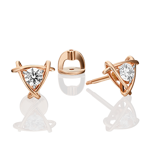 Ювелирный завод «Платина» Золотые серьги-гвоздики с вставками Swarovski