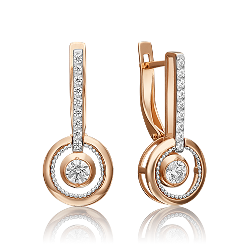 Ювелирный завод «Платина» Золотые серьги с вставками Swarovski