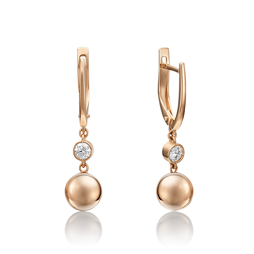 Ювелирный завод «Платина» Золотые серьги с вставками Swarovski