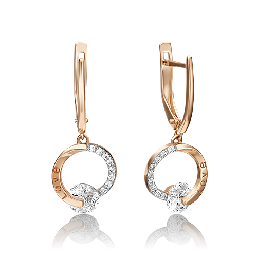 Ювелирный завод «Платина» Золотые серьги с вставками Swarovski