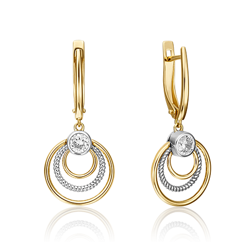 Ювелирный завод «Платина» Золотые серьги с вставками Swarovski