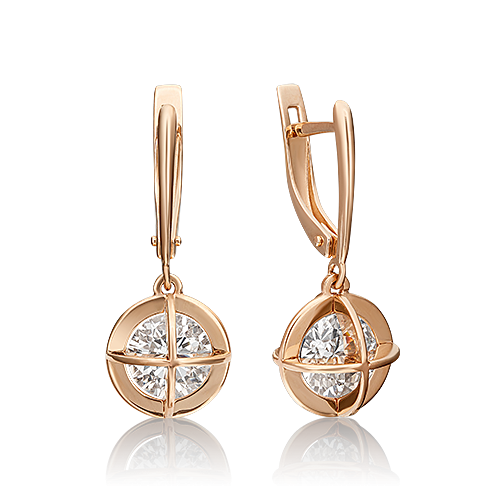Ювелирный завод «Платина» Золотые серьги с вставками Swarovski