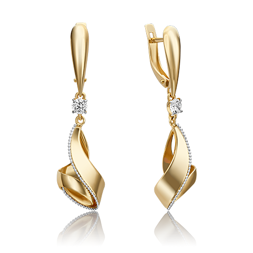 Ювелирный завод «Платина» Золотые серьги с вставками Swarovski
