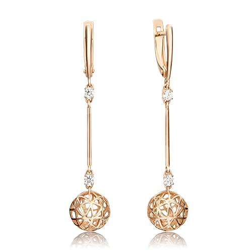 Ювелирный завод «Платина» Золотые серьги с вставками Swarovski