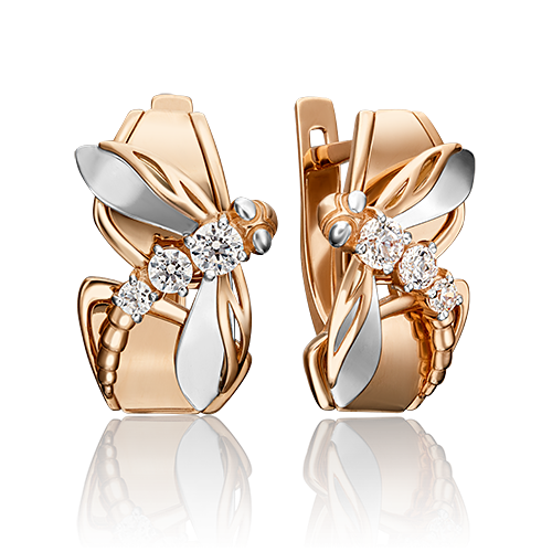 Ювелирный завод «Платина» Золотые серьги с вставками Swarovski