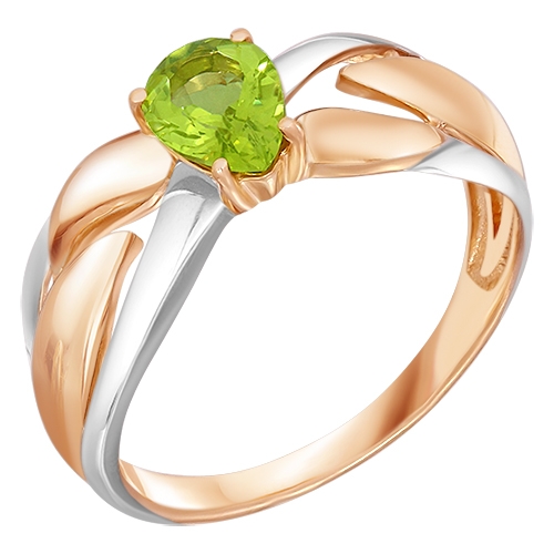 Женское кольцо из красного золота 585 пробы с хризолитом